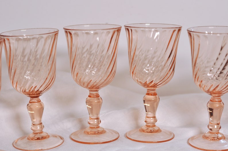 4 Large French Vintage Rosaline Pink Wine Glasses image 4