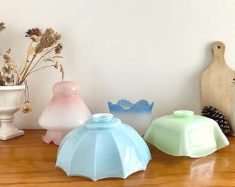 French Vintage Lampshade in Pastel Colored Opaline Glass
