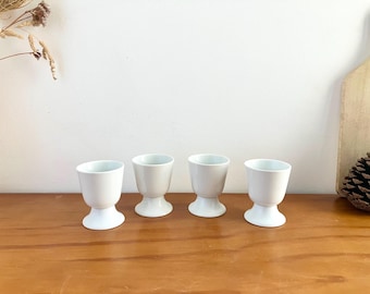Set of 4 French Vintage White Porcelain Mazagrans, Small Coffee Cups for Espresso