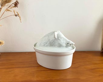 Molde para terrina de porcelana francesa vintage Apilco - Tapa con forma de jabalí