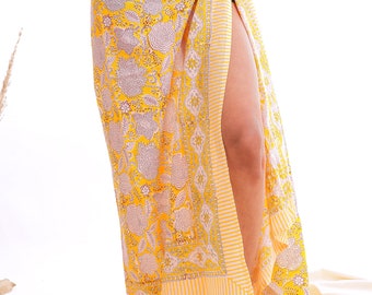 Hand Block Print Cotton Sarong, Lightweight Beach Wrap, Summer Vacation Wear