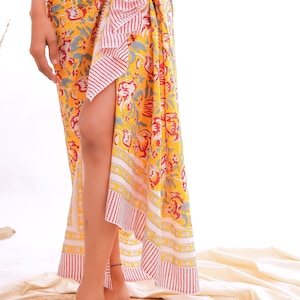 Handmade Block Print Cotton Sarong: Boho Beach Scarf