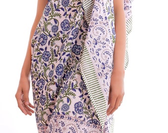 Hand Block Print Cotton Sarong – Boho Beach Wrap, Lightweight Pareo, Rajasthan Artisan Craft