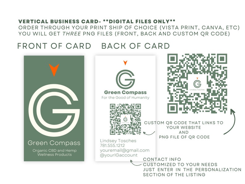 Green Compass Business Card, Digital File, Green Compass, Green Compass