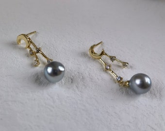 Natural color Akoya pearl,Rare silver blue Colour, S925 silver ,Saltwater Pearl,Japanese pearl
