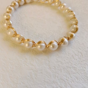 14K Gold Plated Natural Freshwater Pearl Bracelet, round pearl bracelet, Dainty Adjustable Wedding Bracelet ,Gift for Her