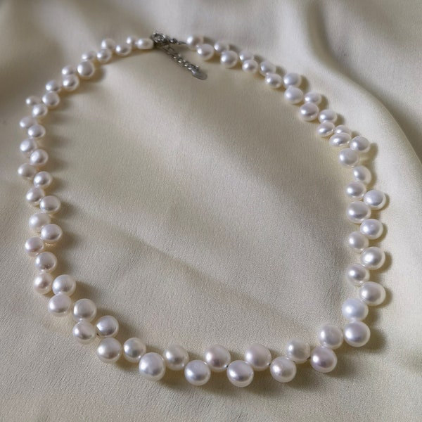 4A pearl,Rare Colour,18k gold planted ,freshwater Pearl necklaces,beautiful white tone,Balance beam and gypsophila necklaces