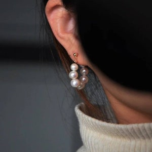Multi-bead earrings，Freshwater Pearl hoop earrings，Gift for her