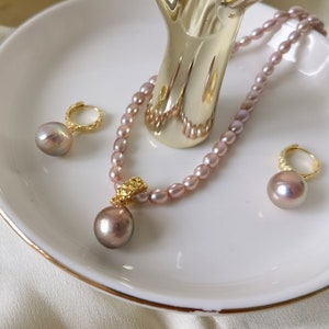 Purple Baroque Pearl Drop Earrings/Necklaces,Sterling silver,Edison Pearls,Freshwater Teardrop Barque Pearls