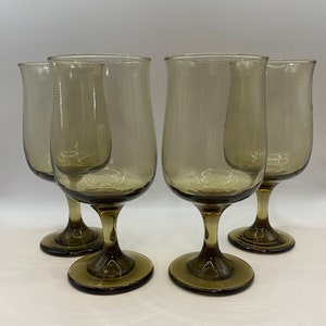 Vintage Smokey Brown Wine or Water Glasses Set of 4