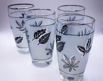 ヴィンテージ Libbey フロスト シルバーリーフ タンブラー 4個セット シルバートリム