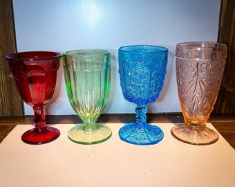 Vintage Rainbow Assorted Glass Set of 4