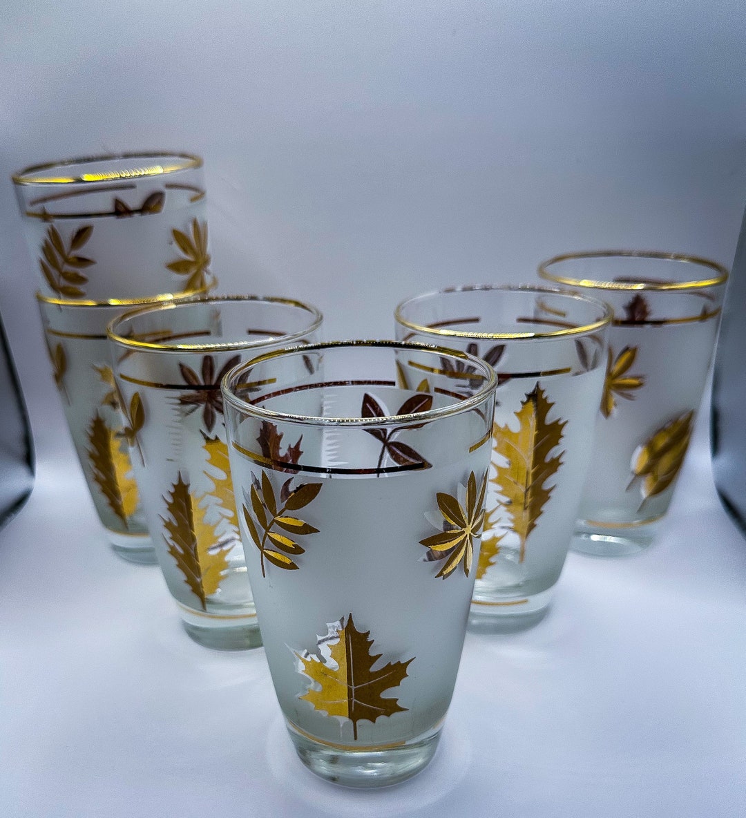 Vintage Libbey Gold Leaf Glasses Frosted MCM Glasses Set of Etsy