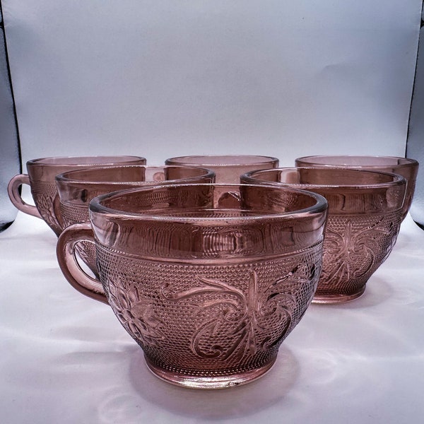 Vintage Amethyst Purple Tiara Indiana Glass Tea Cups Set of 6