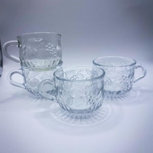 Vintage Glas Punch Cups Klares Obst Design - 4er Set