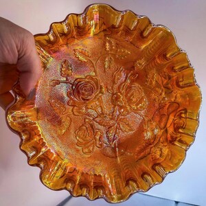 Vintage Imperial Lustre Rose Footed Marigold Bowl - 8 Inches