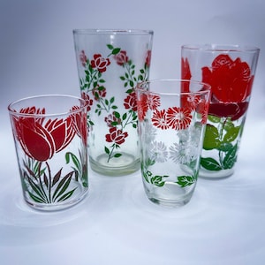 Vintage Swanky Swig Juice and Tumbler Glass Set of 4 - Red