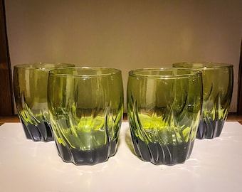 Vintage Ivy Green Anchor Hocking Double Old Fashion Glasses Set of 4