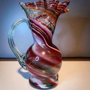 Vintage Murano Style Swirl Art Small Glass Pitcher - 6.5 inches tall