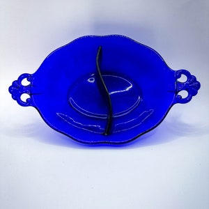 Vintage Fostoria Lafayette Cobalt Blue Glass Divided Bowl