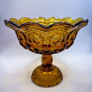 Vintage Moon & Stars LE Smith Ruffled Compote in Amber