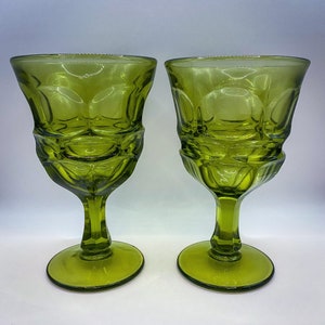 Vintage Fostoria Argus Green Wine Goblets Set of 2