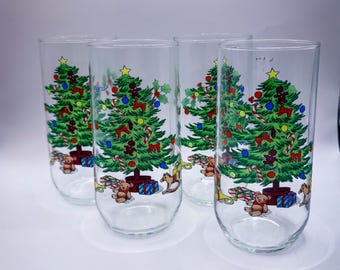Vintage Weihnacht Glas Set Baum und Spielzeug 4er Set