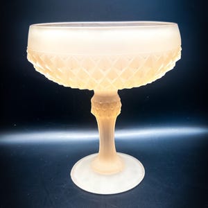 Vintage Indiana Frosted Pink Diamond Point Glass Compote