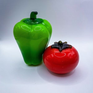Vintage Glass Murano Style Red Tomato and Green Bell Pepper