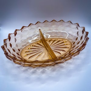Vintage Pink Cubist Divided Relish Glass Dish Depression