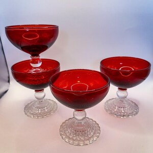 Vintage Red Anchor Hocking Boopie Glasses Sherbet Dessert or Champagne Set of 4