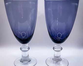 Juego de 2 copas de agua o vino de color azul cobalto vintage con tallo.