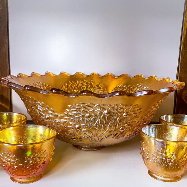 Carnival Glass Punch Bowl Set - Etsy