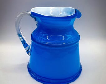 Vintage Blue and White Encased Glass Pitched