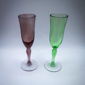 Vintage Cordial Glass Pair Purple and Green