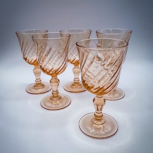 Vintage Optic Swirl Luminarc Liqueur or Cordial Soft Pink Glasses - Set of 5