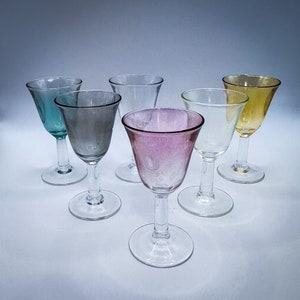 Vintage Pastel Cordial Set Tinted Glass Set of 6