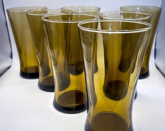 Vintage Anchor Hocking Linden Mocha Tumblers Set of 7