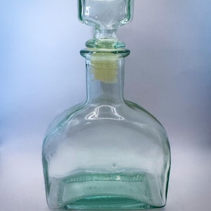 Vintage Glass Liquor Decanter Light Green with Rubber Stopper