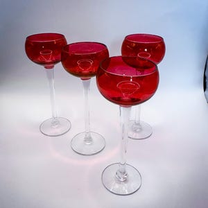 Vintage Ruby Flashed Codials with Clear Stems Set of 4
