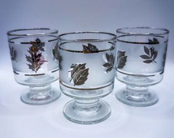 ヴィンテージ Libbey フロスト シルバー リーフ ステム グラス 3 個セット