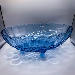 Vintage Blue Fruit Bowl Harvest Grape Indiana Glass