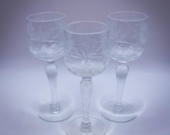 Vintage Etched Cordial Clear Floral Schnapsgläser 3er-Set - Siehe Größe