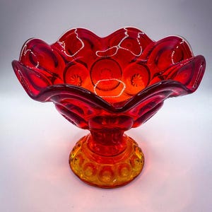 Vintage GLOW Moon and Stars Amberina Glass Compote
