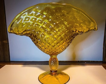 Vintage Viking Amber Diamond Thumbprint Compote / Fan Vase