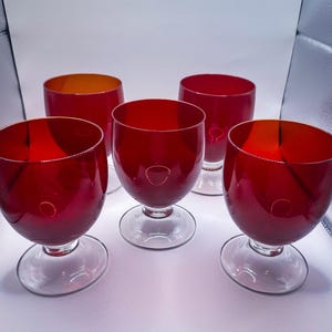 Vintage Ruby Red Glass Goblets Set of 5