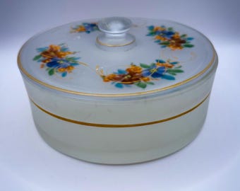 Vintage Frosted Floral Painted Lidded Candy Dish Bowl