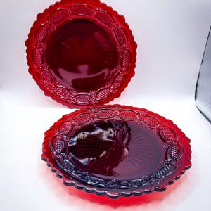 Vintage Avon Cape Cod Dessert Ruby Glass Plates Set of 2
