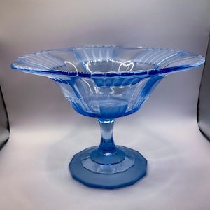 Vintage Scalloped Blue Glass Compote Centerpiece