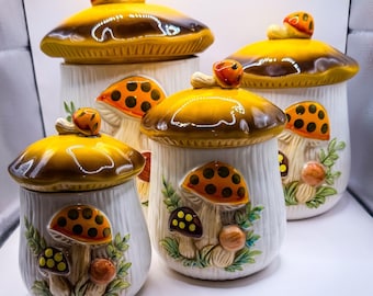 Vintage Mushroom Kitchen Canister Set of 4
